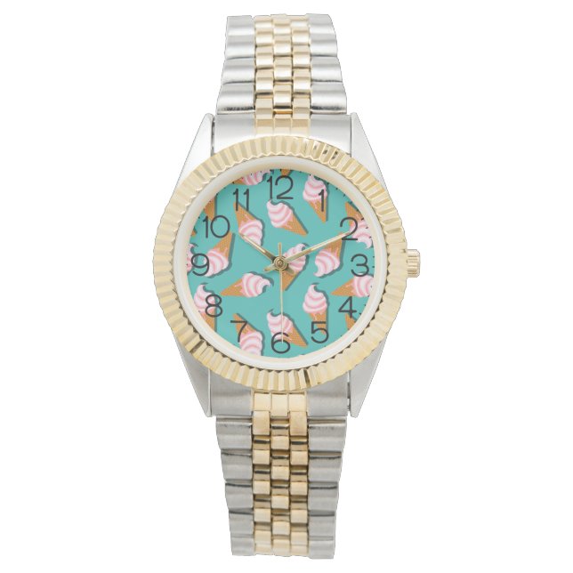 Waffle cones ice cream and frozen yogurt pattern watch (Front)