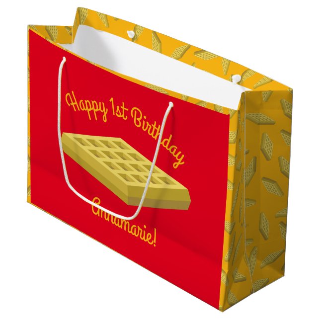 Waffle Cute Breakfast Birthday Party Large Gift Bag (Front Angled)