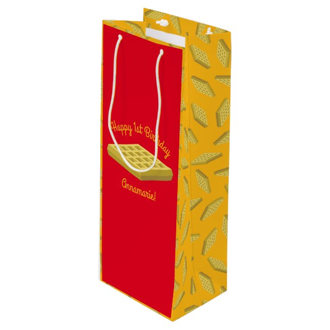 Waffle Cute Breakfast Birthday Party Wine Gift Bag (Front Angled)