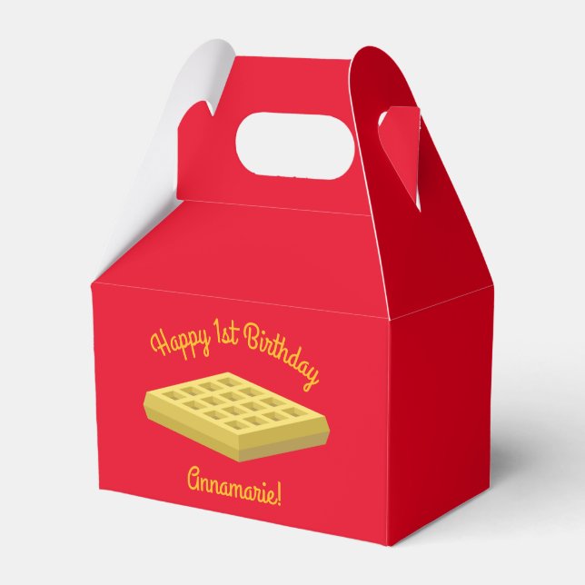 Waffle Cute Breakfast Brunch Kids 1st Birthday Favour Box (Front Side)