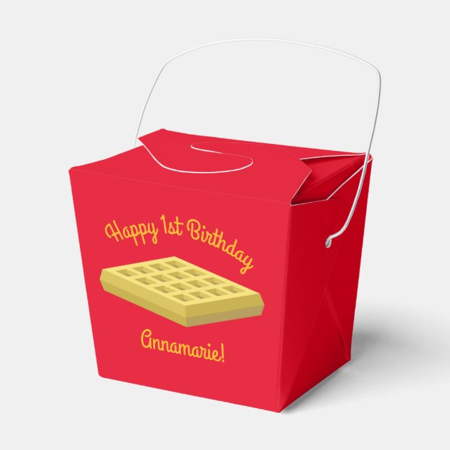 Waffle Cute Breakfast Brunch Kids 1st Birthday Favour Box (Front Side)