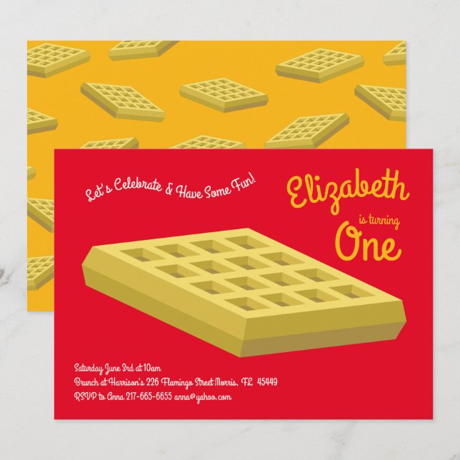 Waffle Cute Breakfast Brunch Kids 1st Birthday Invitation (Front/Back)