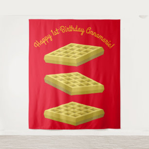 Waffle Cute Breakfast Brunch Kids 1st Birthday Tapestry