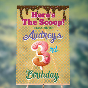 Waffle Ice Cream Cone 3rd Birthday Acrylic Sign