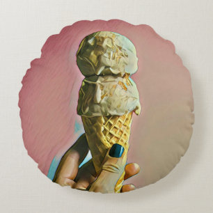 Waffle ice cream cone round cushion