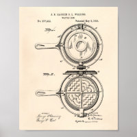 Waffle Iron 1883 Patent Art Old Peper