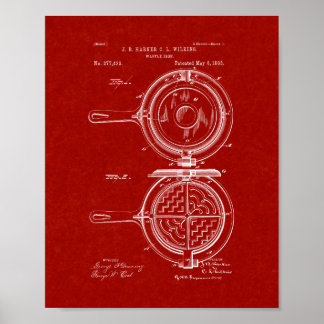 Waffle Iron Patent - Burgundy Red Poster