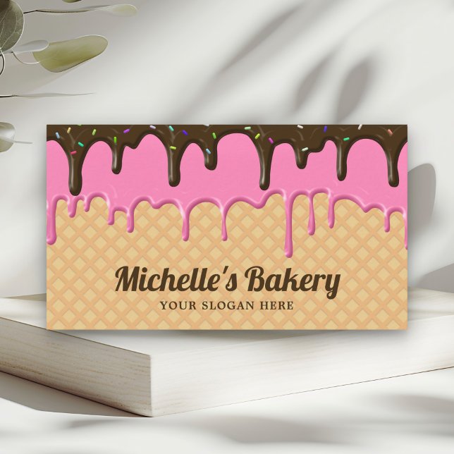 Waffle Pink Frosting Drip Pastry Chef Bakery Business Card (Creator Uploaded)