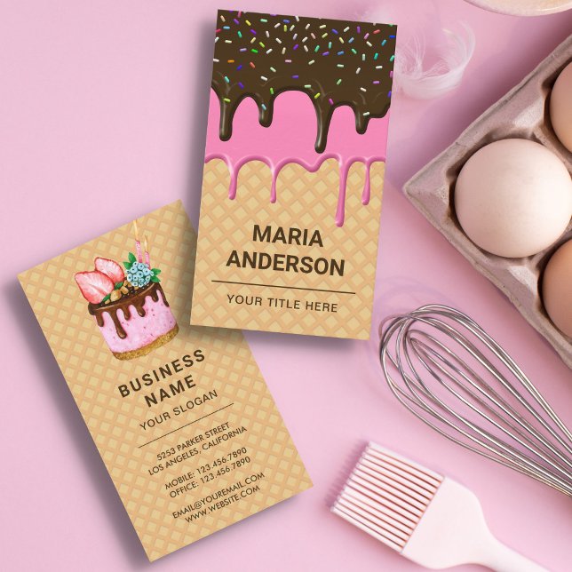 Waffle Pink Frosting Drip Pastry Chef Bakery Business Card (Creator Uploaded)
