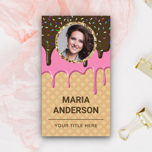 Waffle Pink Frosting Drip Pastry Chef Photo Bakery Business Card