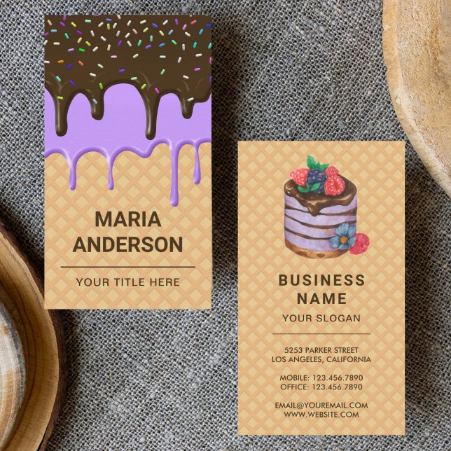 Waffle Purple Icing Drips Pastry Chef Bakery Business Card (Creator Uploaded)