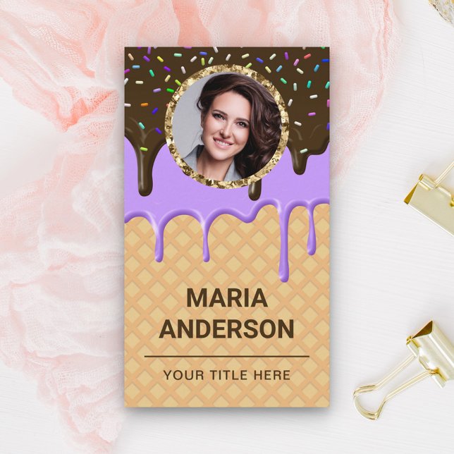 Waffle Purple Icing Drips Pastry Chef Photo Bakery Business Card (Creator Uploaded)