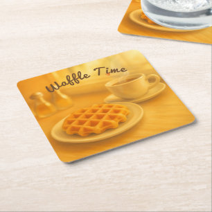 Waffle Time – Cozy Belgian Breakfast Moments Square Paper Coaster