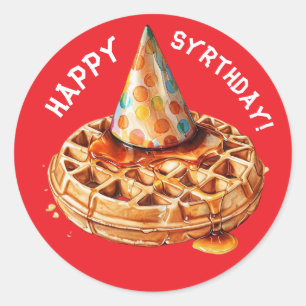 waffle wearhing birthday hat & syrup classic round sticker