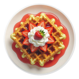 Waffles and Strawberries with Whipped Cream Ceramic Knob