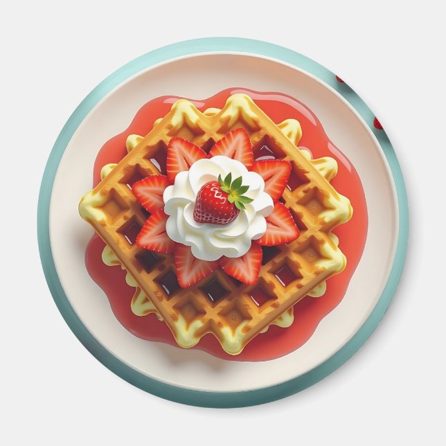 Waffles and Strawberries with Whipped Cream Magnet (Front)
