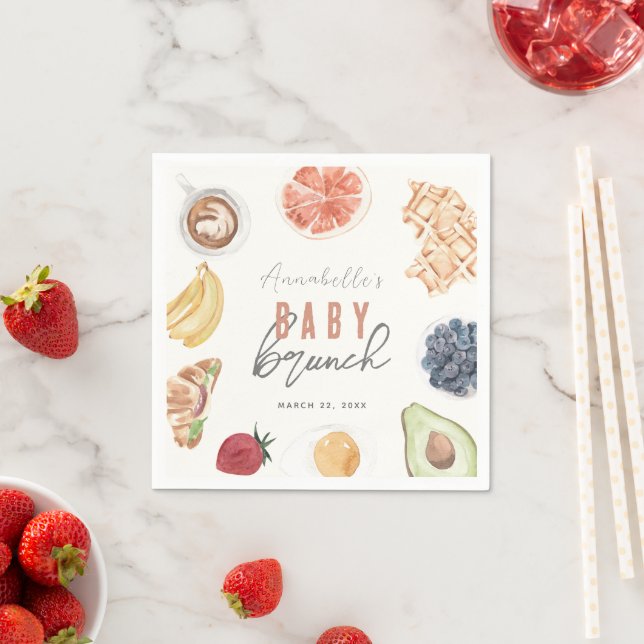 Waffles Coffee Fruits Watercolor Baby Brunch Napkin (Insitu)
