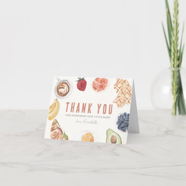 Waffles Coffee Fruits Watercolor Baby Brunch Thank You Card (Front)