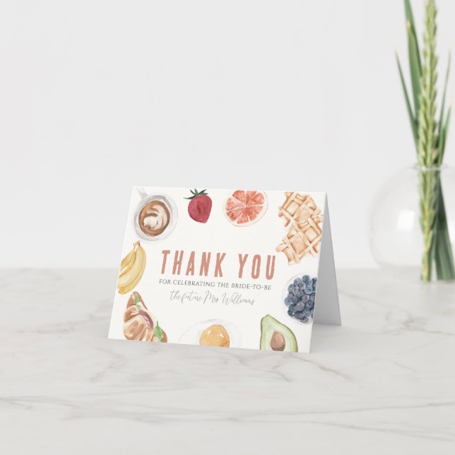 Waffles Coffee Fruits Watercolor Bridal Brunch Thank You Card (Front)