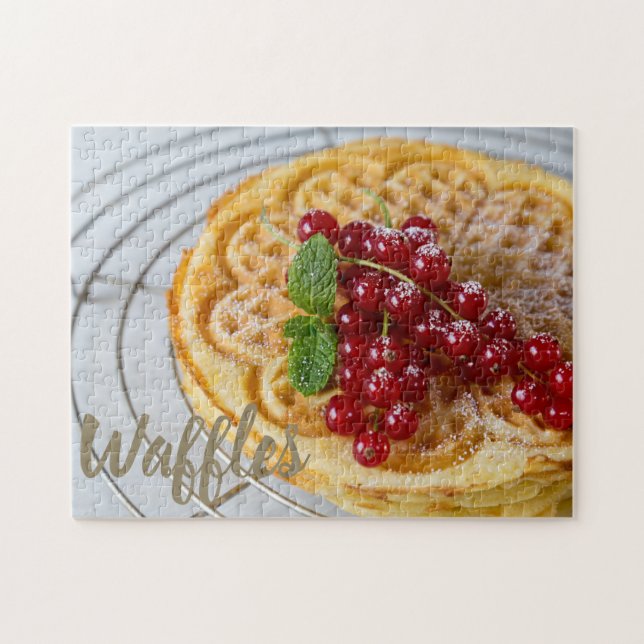 Waffles homemade with currants for sweet tooth lug jigsaw puzzle (Horizontal)