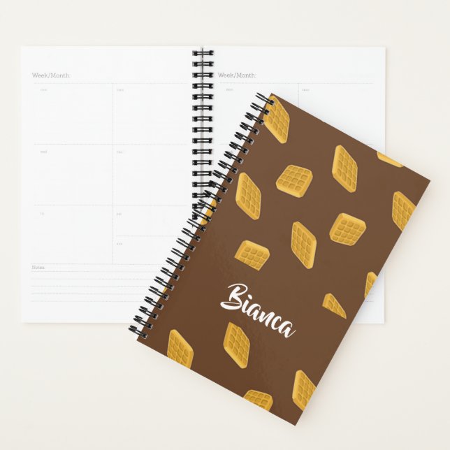 Waffles pattern on brown planner (Display)