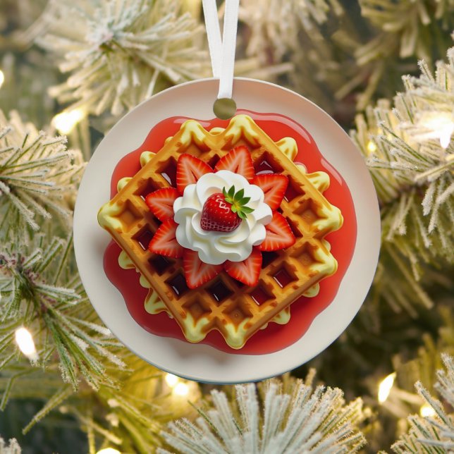 Waffles, Strawberries and Whipped Cream Christmas Metal Tree Decoration (Insitu)