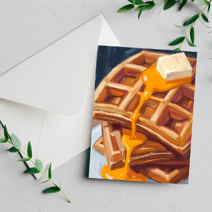 Waffles Syrup Breakfast Watercolor Painting Postcard
