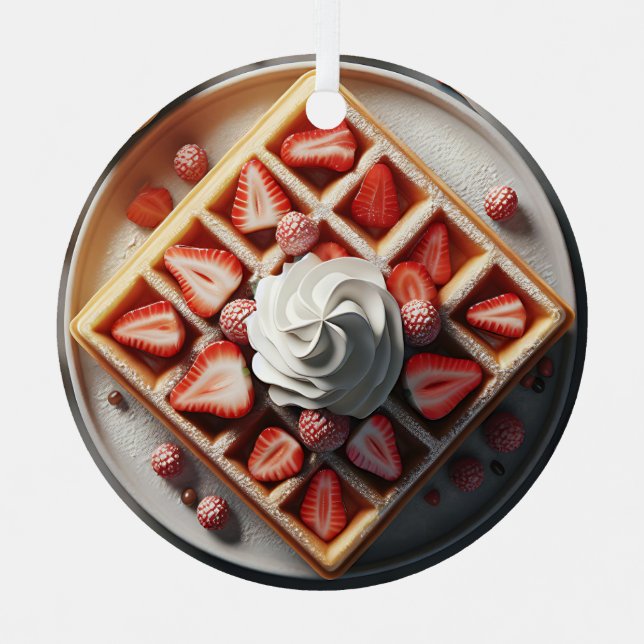 Waffles Whipped Cream and Strawberries Christmas Metal Tree Decoration (Front)