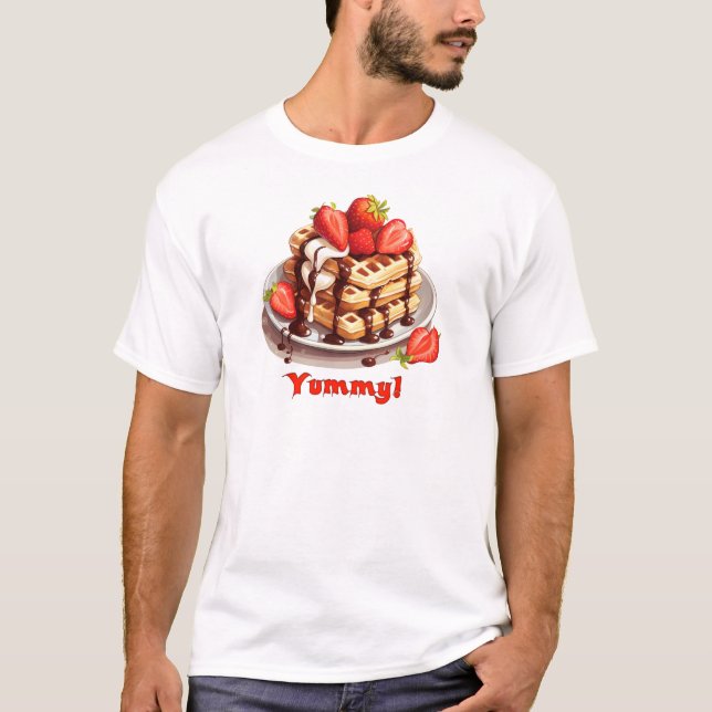 Waffles with chocolate and strawberries T-Shirt (Front)