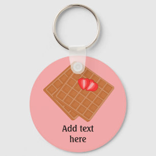 Waffles with strawberry fun graphic - custom text  key ring