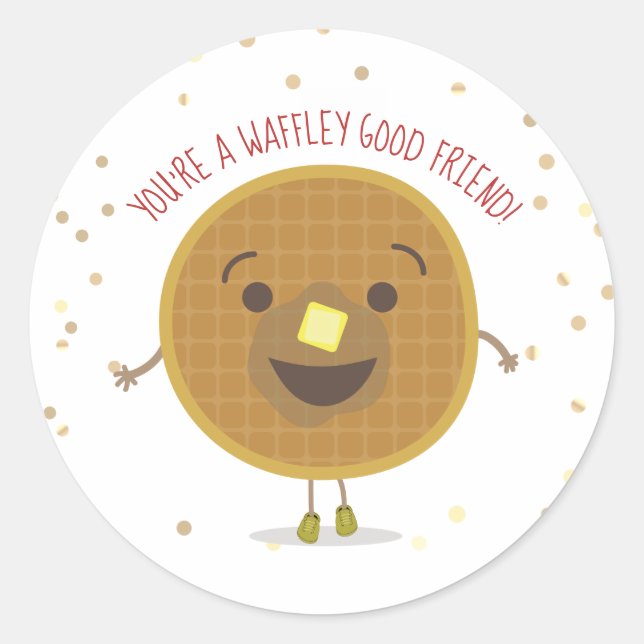 Waffley Good Friend Waffle Valentine Kids Classic Round Sticker (Front)
