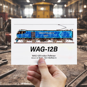 WAG-12B Locomotive. Indian Railways freight train Postcard