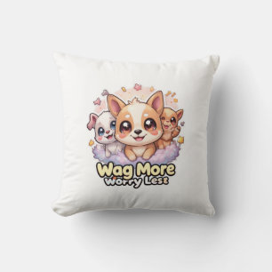 Wag More Worry Less Cute Puppy Decorative Cushion