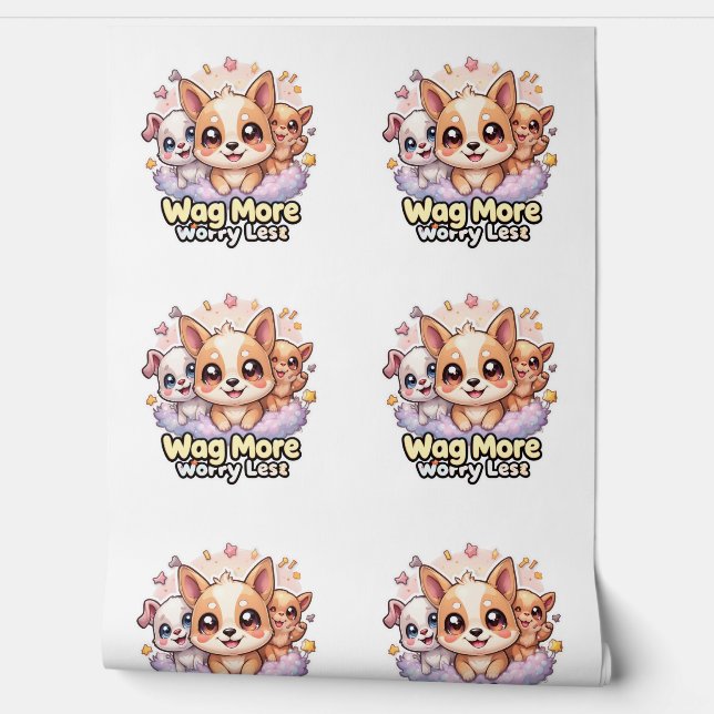 Wag More Worry Less Cute Puppy Wall Mural Decor (Unrolling)