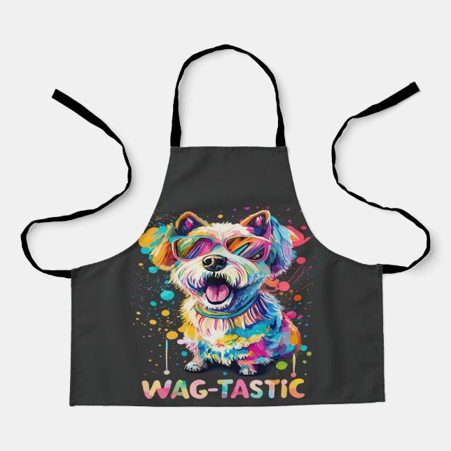 Wag-tastic fun splashy colourful dog design apron (Front)