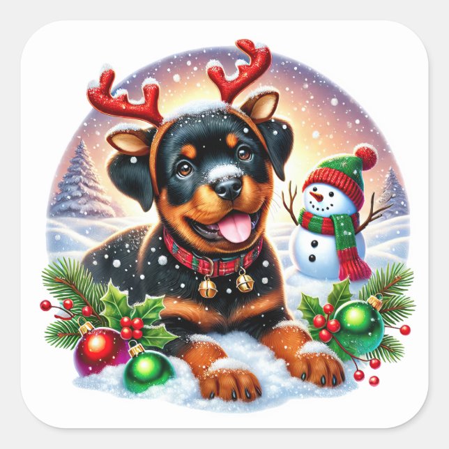 Wagging Tails, Christmas Antlers! Square Sticker (Front)