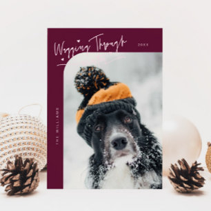 Wagging Through Winter Dog Cranberry Christmas Holiday Card