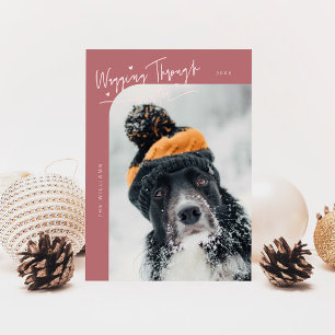Wagging Through Winter Dog Photo Pink Christmas Holiday Card