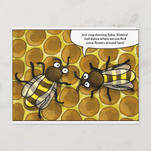waggle dance of the bees cartoon postcard