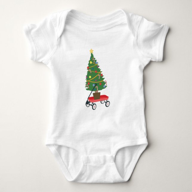 Wagon Christmas Tree Baby Bodysuit (Front)