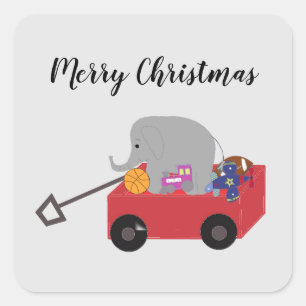Wagon Full of Toys Retro Christmas Square Sticker