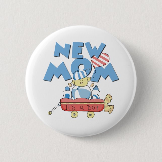 Wagon New Mum It's a Boy 6 Cm Round Badge (Front)