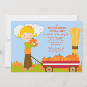 Wagon Pumpkin Picking Birthday Party Invitation