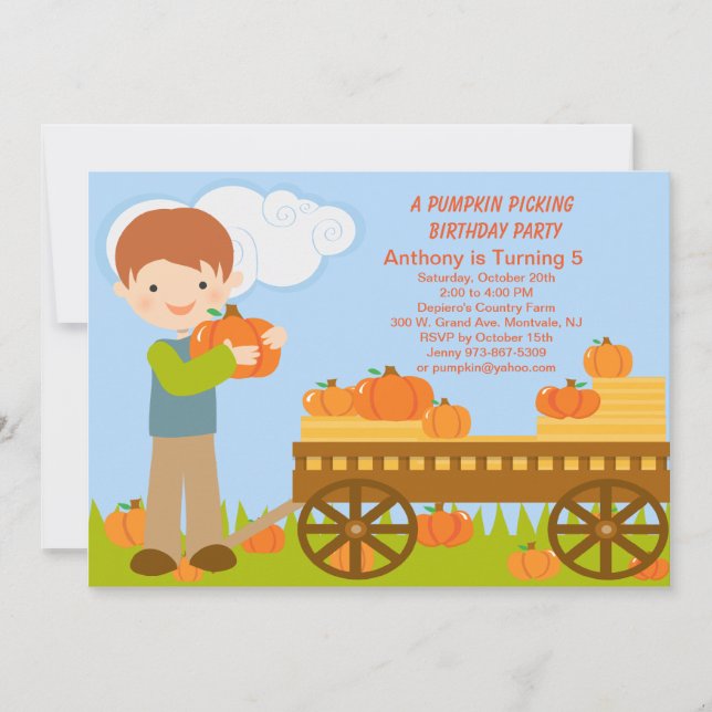 Wagon Pumpkin Picking Birthday Party Invitation (Front)