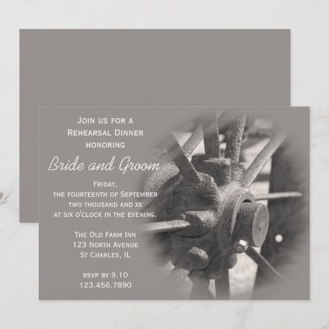 Wagon Wheel Country Rehearsal Dinner Invitation (Front/Back)