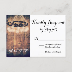 Wagon Wheel Mason Jar Chandelier Wedding RSVP Card