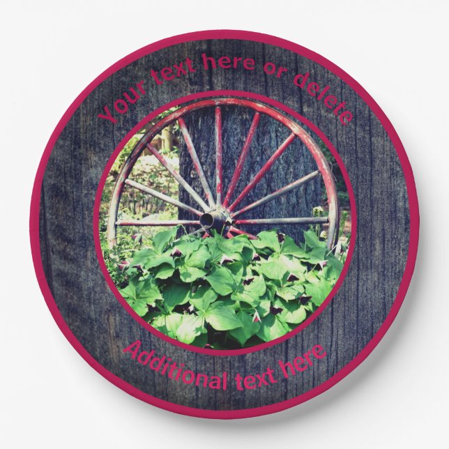 Wagon Wheel Trillium Garden Personalised Party   Paper Plate (Front)
