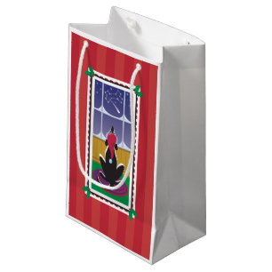 WagsToWishes®_Dog Bone Stars_red wrapping paper Small Gift Bag