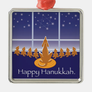 WagsToWishes_Menorah Dogs_Hanukkah Medallion Metal Tree Decoration