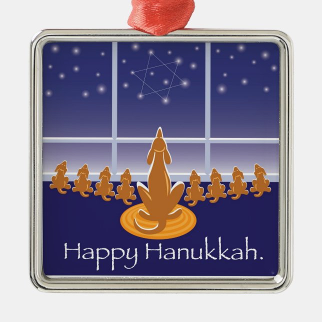 WagsToWishes_Menorah Dogs_Hanukkah Medallion Metal Tree Decoration (Front)